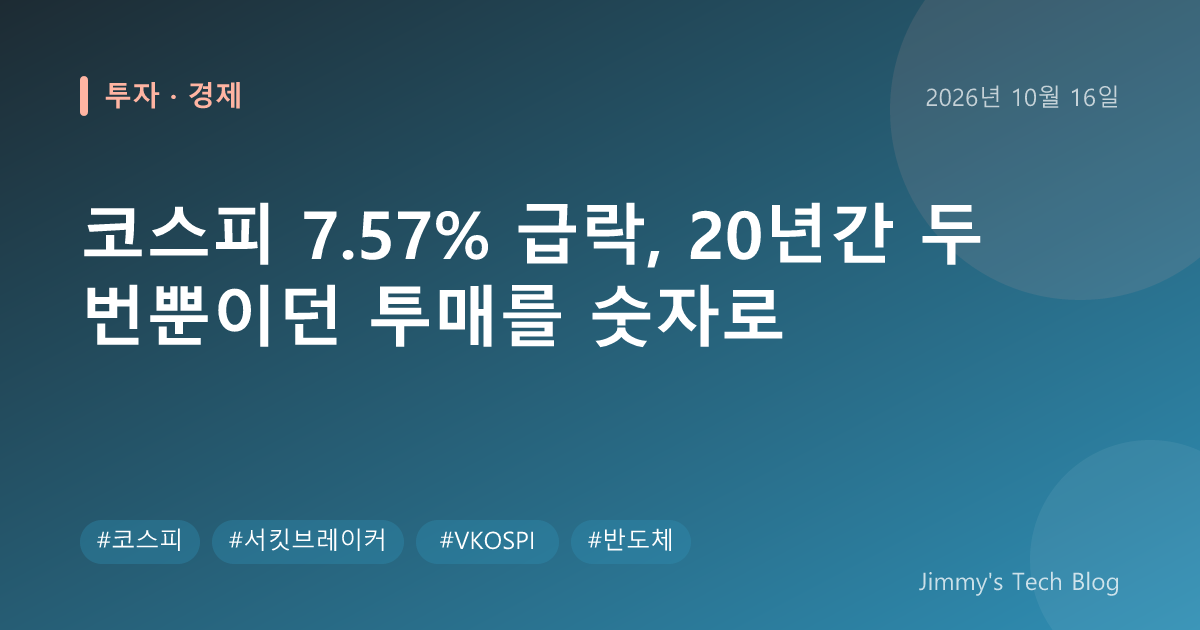 코스피 7.57% 급락, 20년간 두 번뿐이던 투매를 숫자로